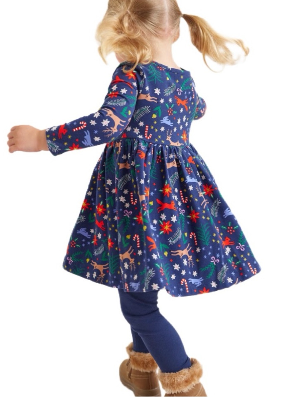 Hanna Andersson Navy Holiday Reindeer & Stars Skater Dress Size 2T